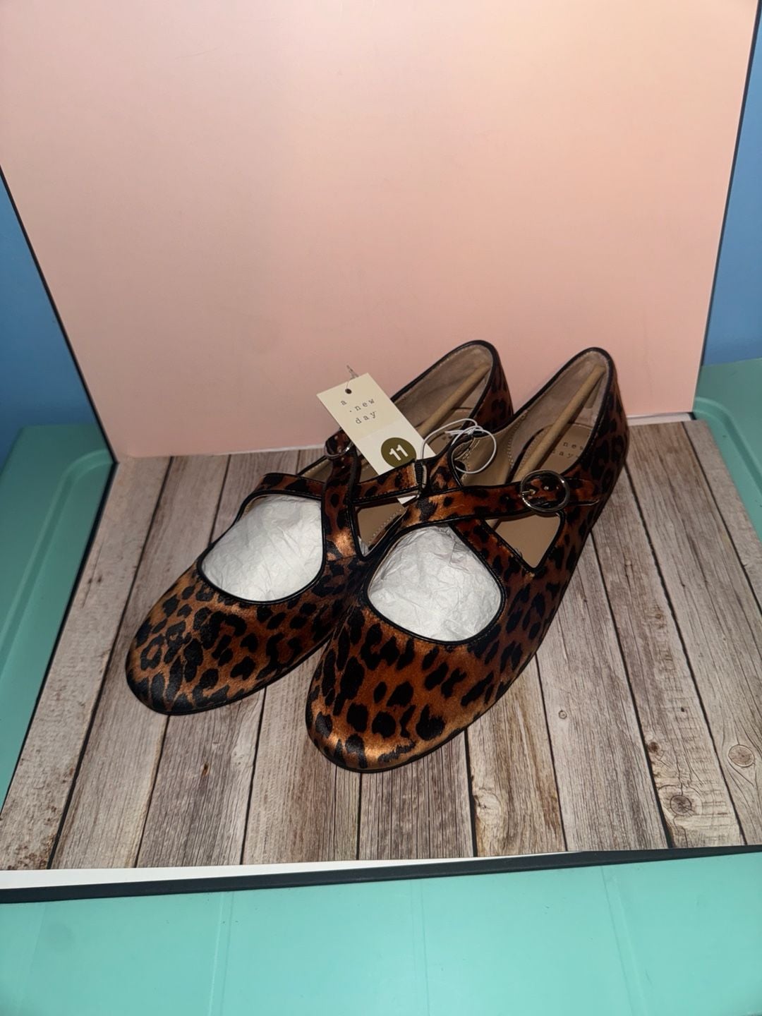 A New Day Leopard Print Cross Strap Mary Jane Flats Size 11 2