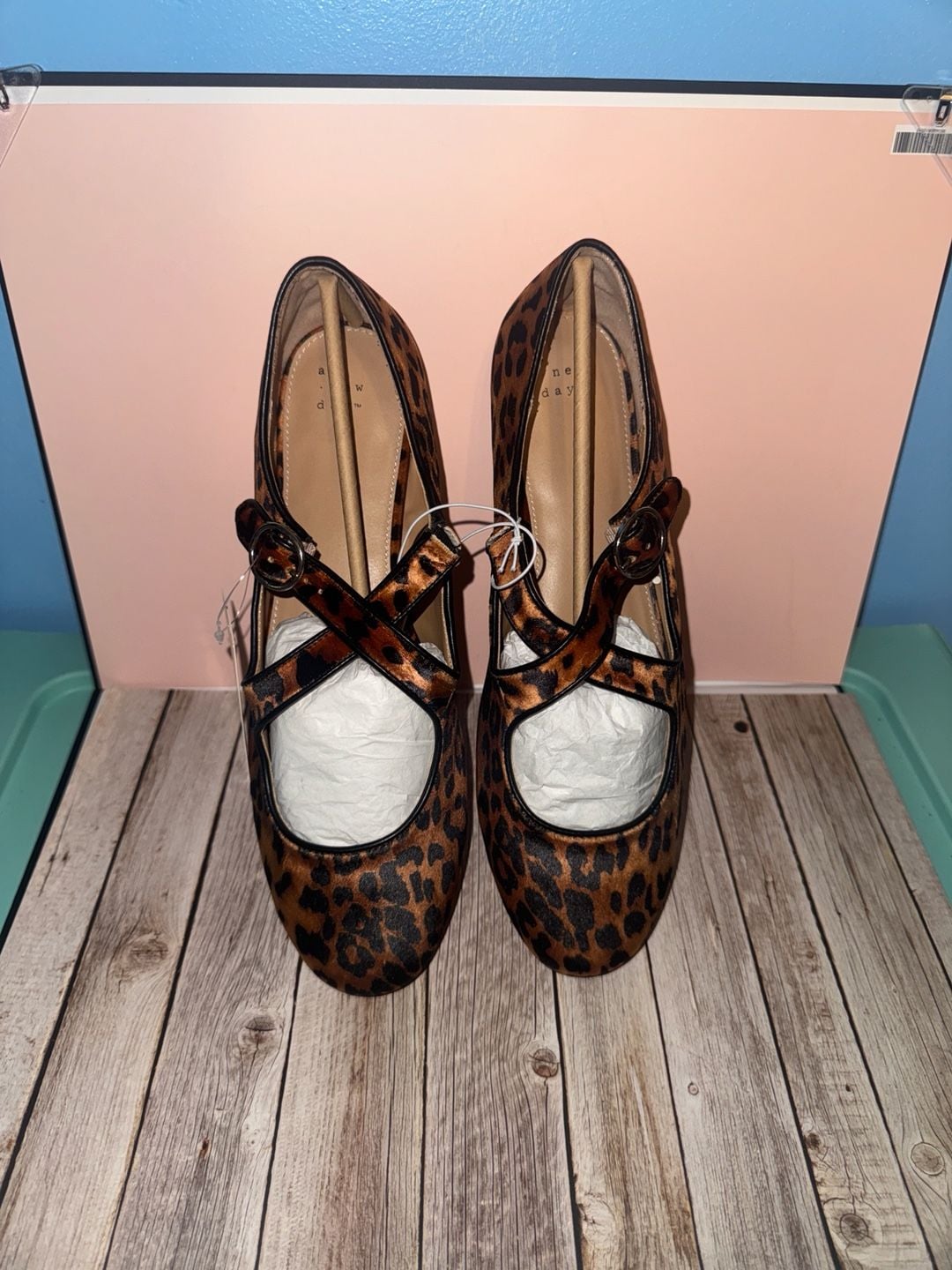 A New Day Leopard Print Cross Strap Mary Jane Flats Size 11 3