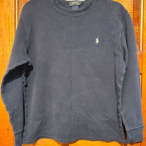 Polo Ralph Lauren Waffle Knit Thermal Crew Neck Shirt Navy Blue Size L