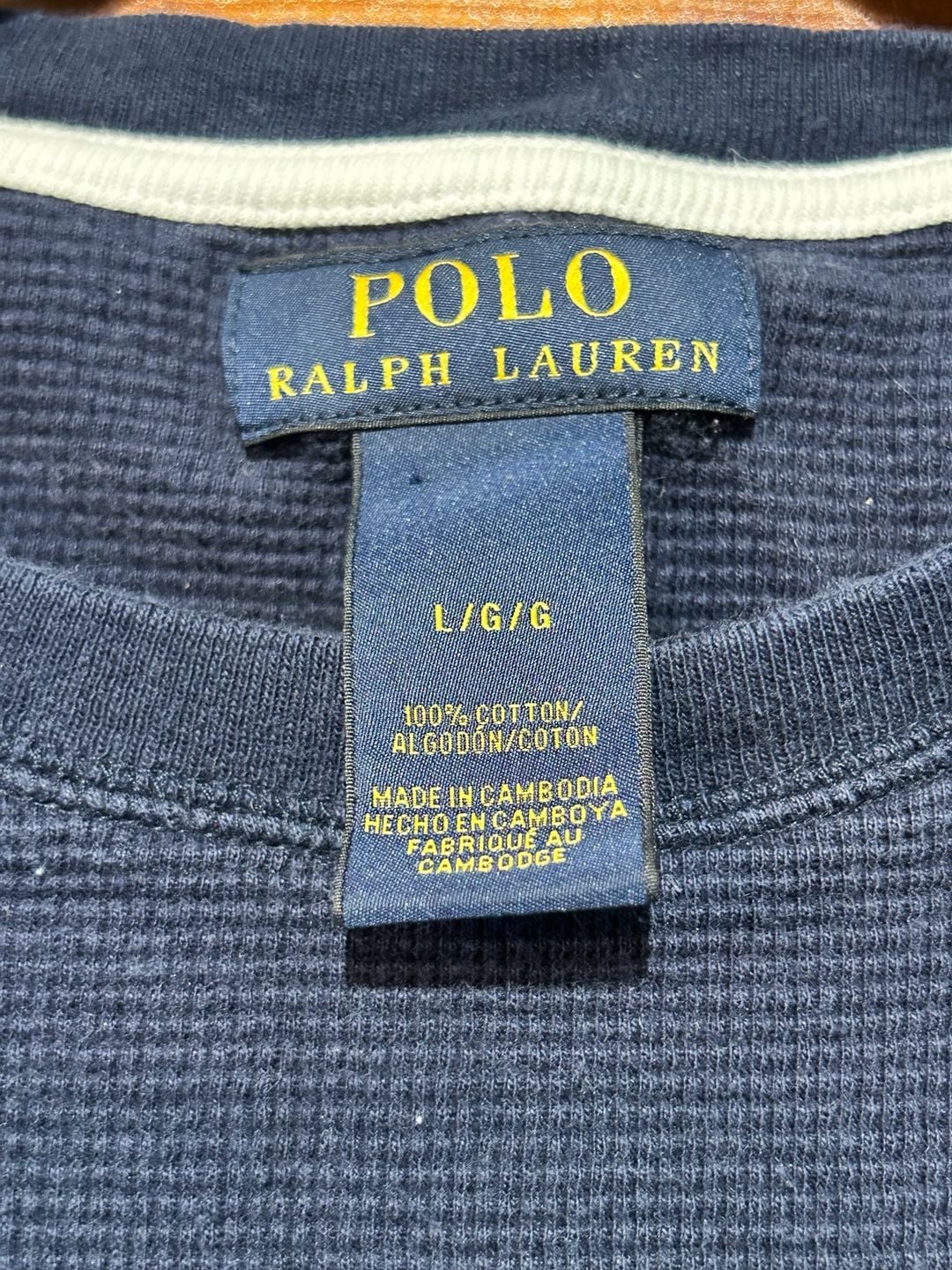 Polo Ralph Lauren Waffle Knit Thermal Crew Neck Shirt Navy Blue Size L 3