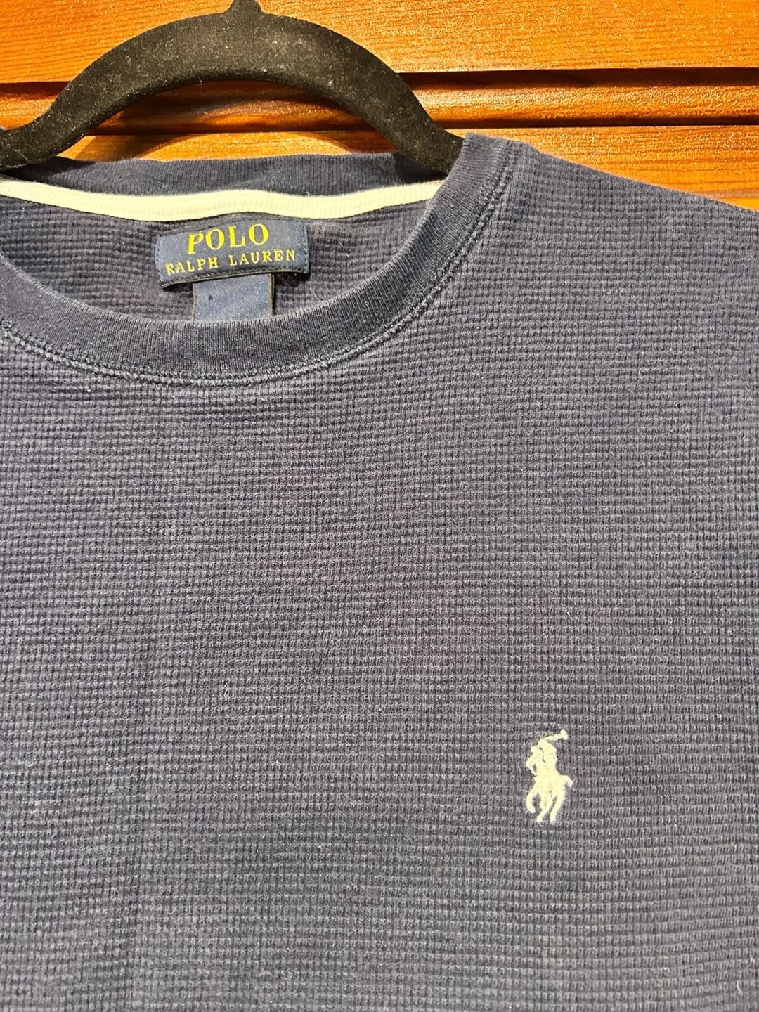 Polo Ralph Lauren Waffle Knit Thermal Crew Neck Shirt Navy Blue Size L 4