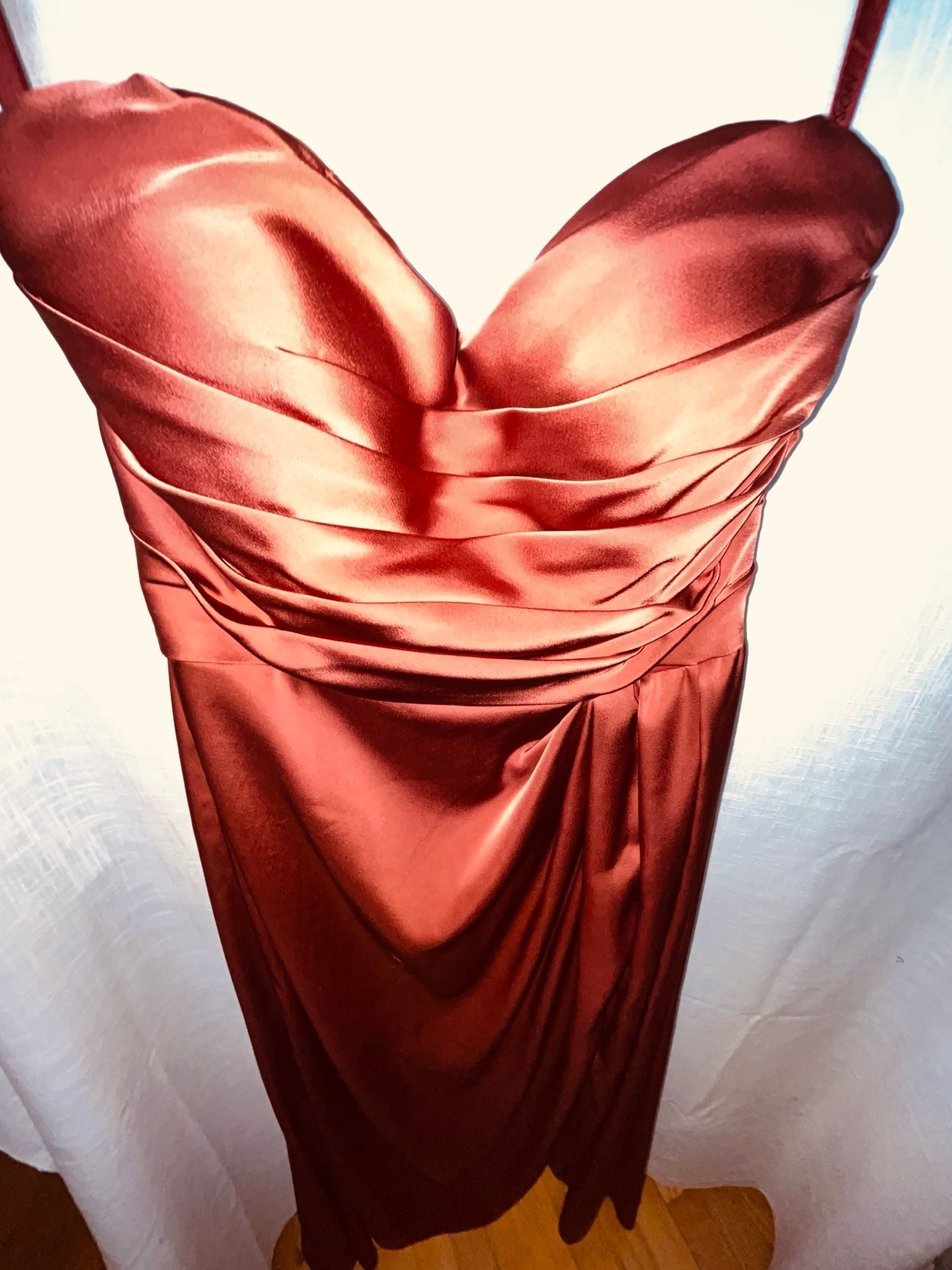 Morilee Bridesmaid PROM 21858 Luxe Satin Strapless Sheath Dress Rust Orange 3