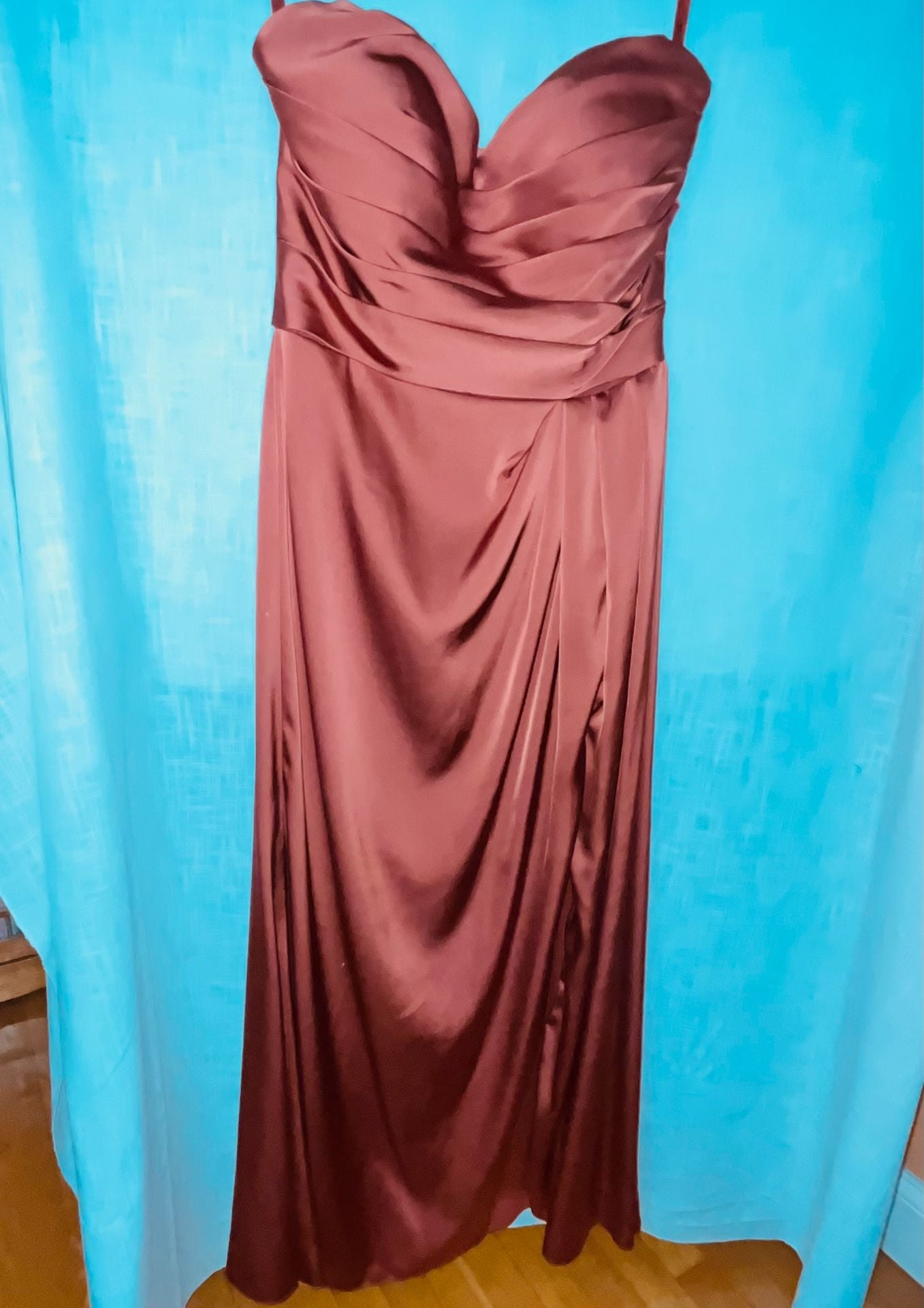 Morilee Bridesmaid PROM 21858 Luxe Satin Strapless Sheath Dress Rust Orange 4