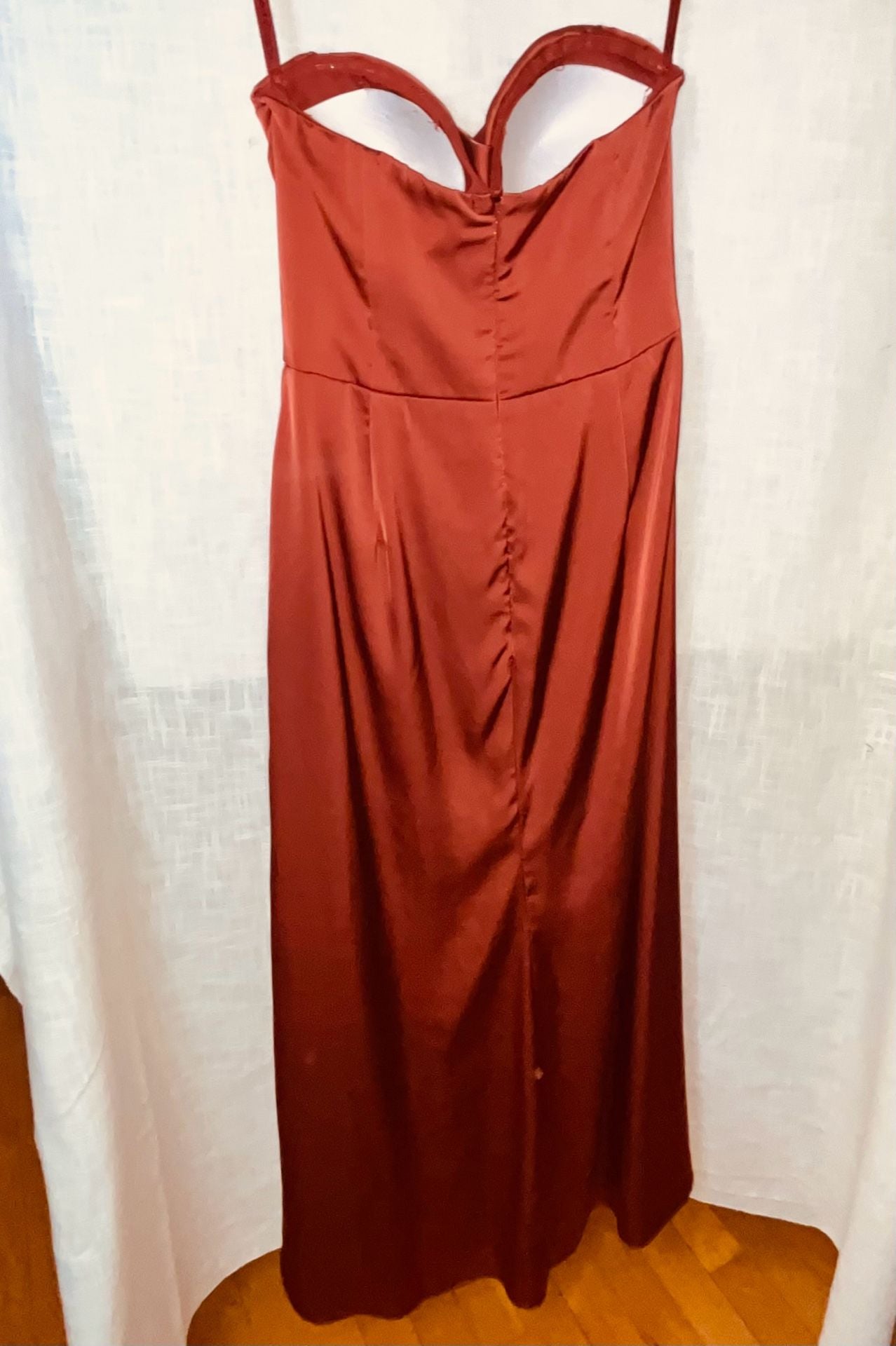 Morilee Bridesmaid PROM 21858 Luxe Satin Strapless Sheath Dress Rust Orange 5