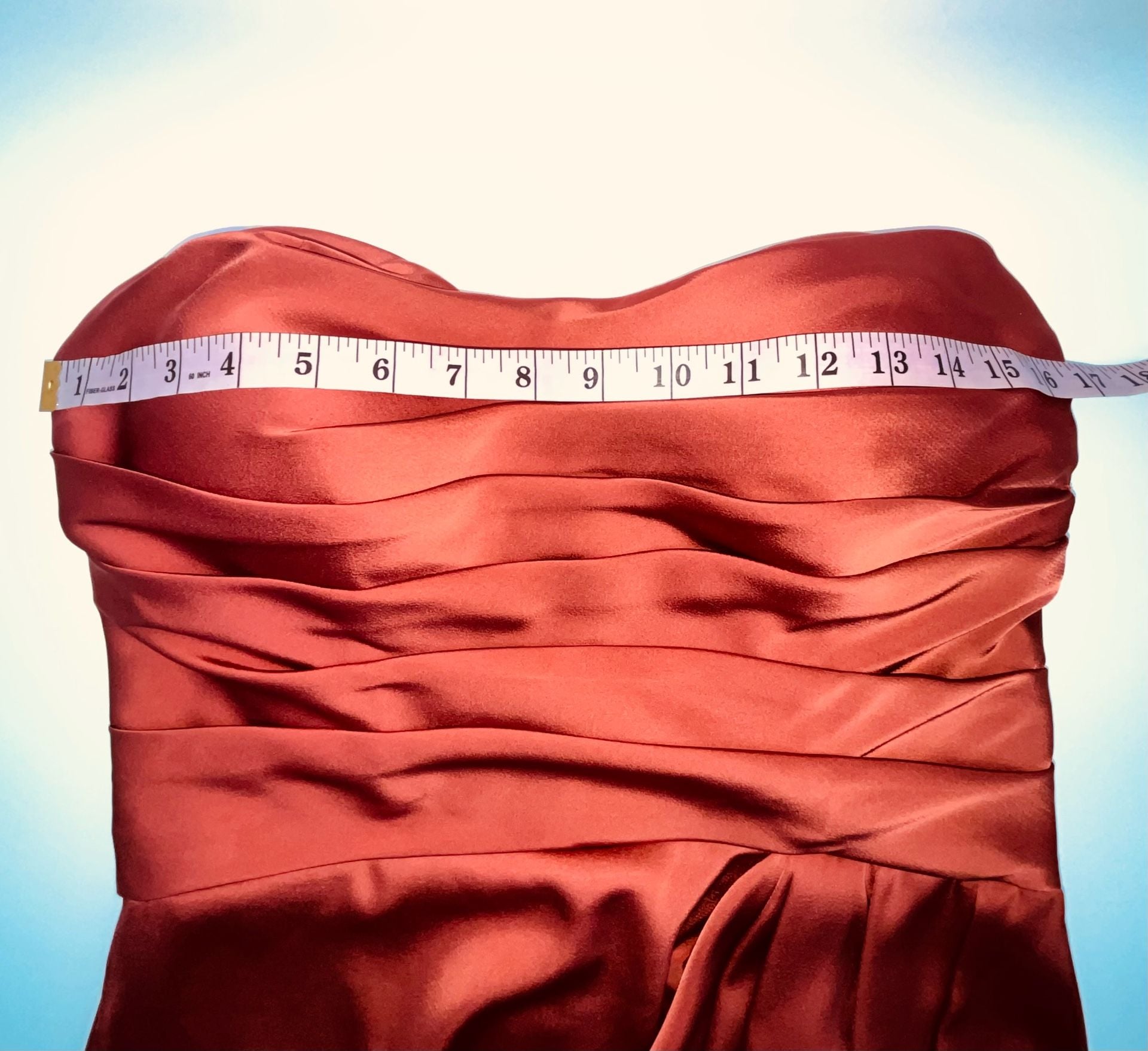 Morilee Bridesmaid PROM 21858 Luxe Satin Strapless Sheath Dress Rust Orange 7