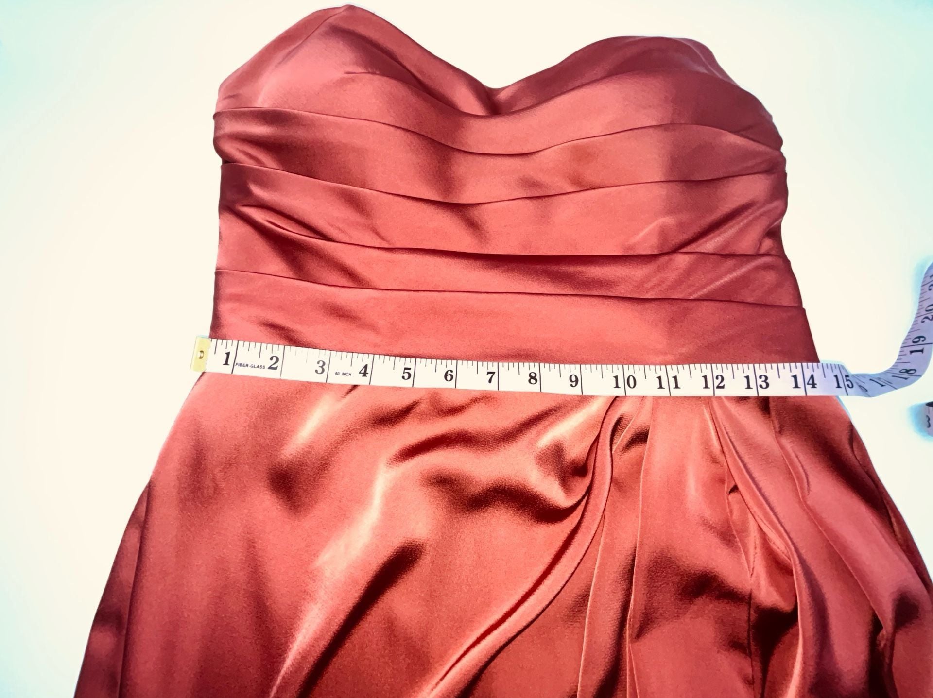 Morilee Bridesmaid PROM 21858 Luxe Satin Strapless Sheath Dress Rust Orange 8