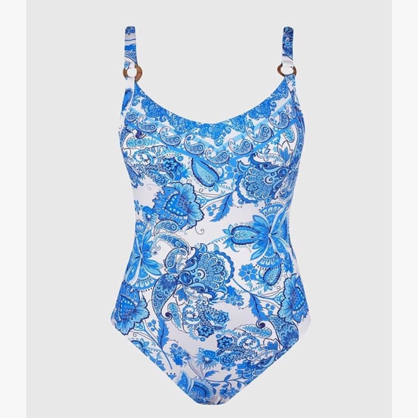 Cupshe One Piece Swimsuit Womens L Blue White Floral Paisley Adjustable Strap