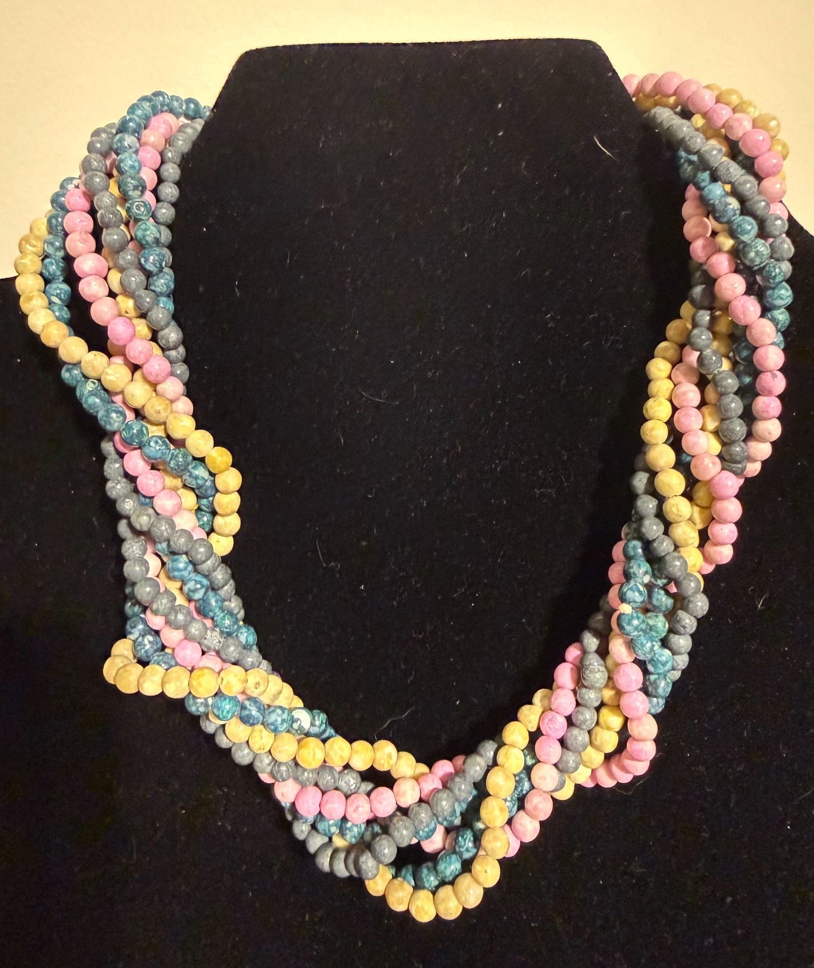 Vintage Multi-Strand Pastel Beaded Necklace with Gold Tone Clasp 1