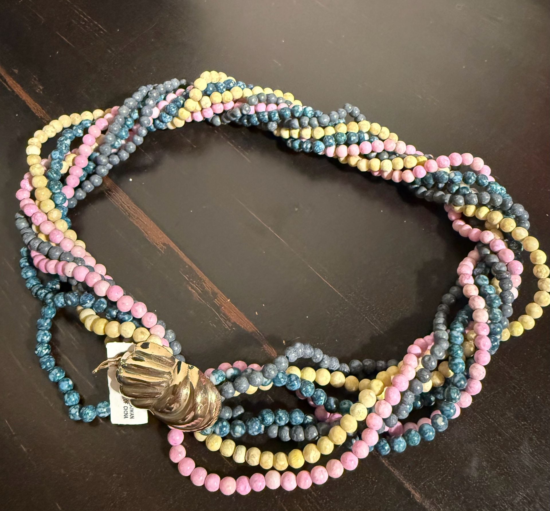 Vintage Multi-Strand Pastel Beaded Necklace with Gold Tone Clasp 2