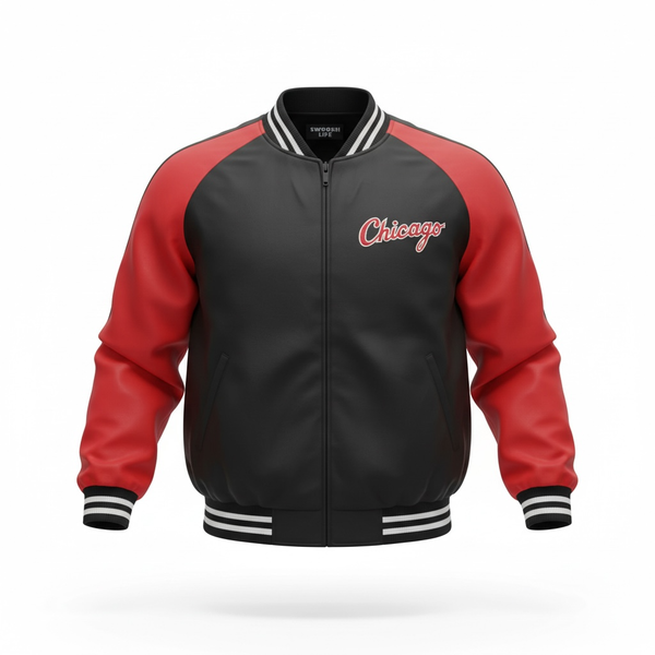 Chicago Varsity Bomber Jacket Black and Red