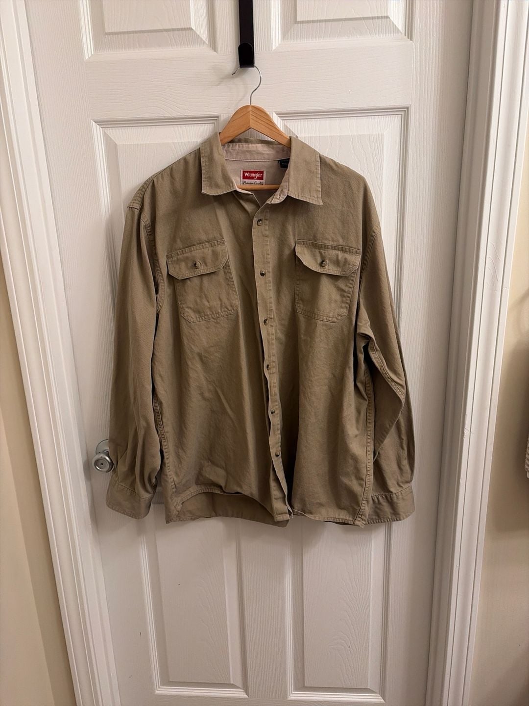Wrangler Premium Quality Long Sleeve Khaki Cotton Work Shirt Size XL 2