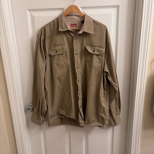 Wrangler Premium Quality Long Sleeve Khaki Cotton Work Shirt Size XL