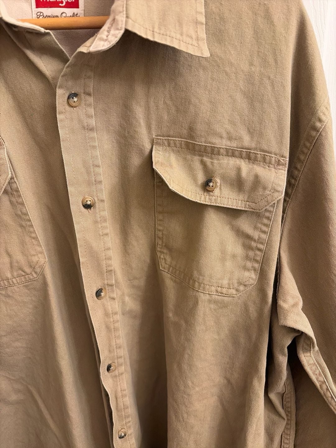Wrangler Premium Quality Long Sleeve Khaki Cotton Work Shirt Size XL 3
