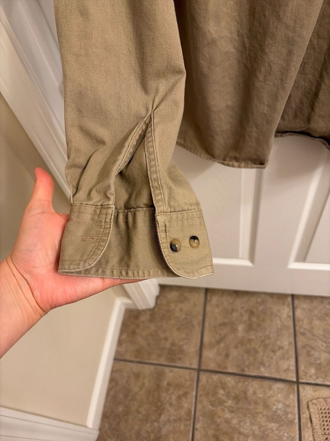 Wrangler Premium Quality Long Sleeve Khaki Cotton Work Shirt Size XL 7