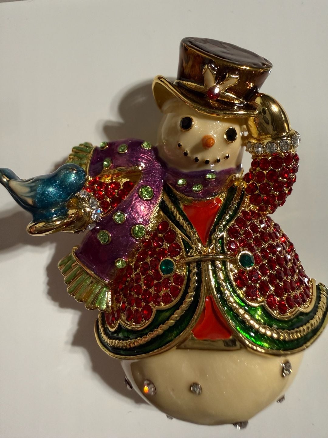 Jay Strongwater Swarovski Crystal Enameled Snowman Brooch with Bird 2