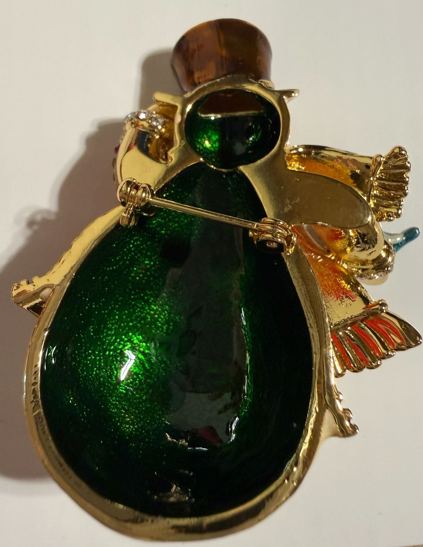 Jay Strongwater Swarovski Crystal Enameled Snowman Brooch with Bird 3