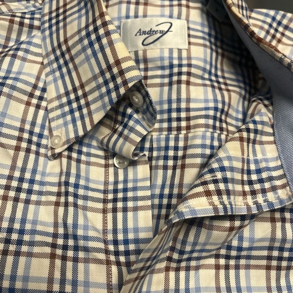 Andrew J Men's Plaid Long Sleeve Button Down Shirt Size M Carefree Cotton