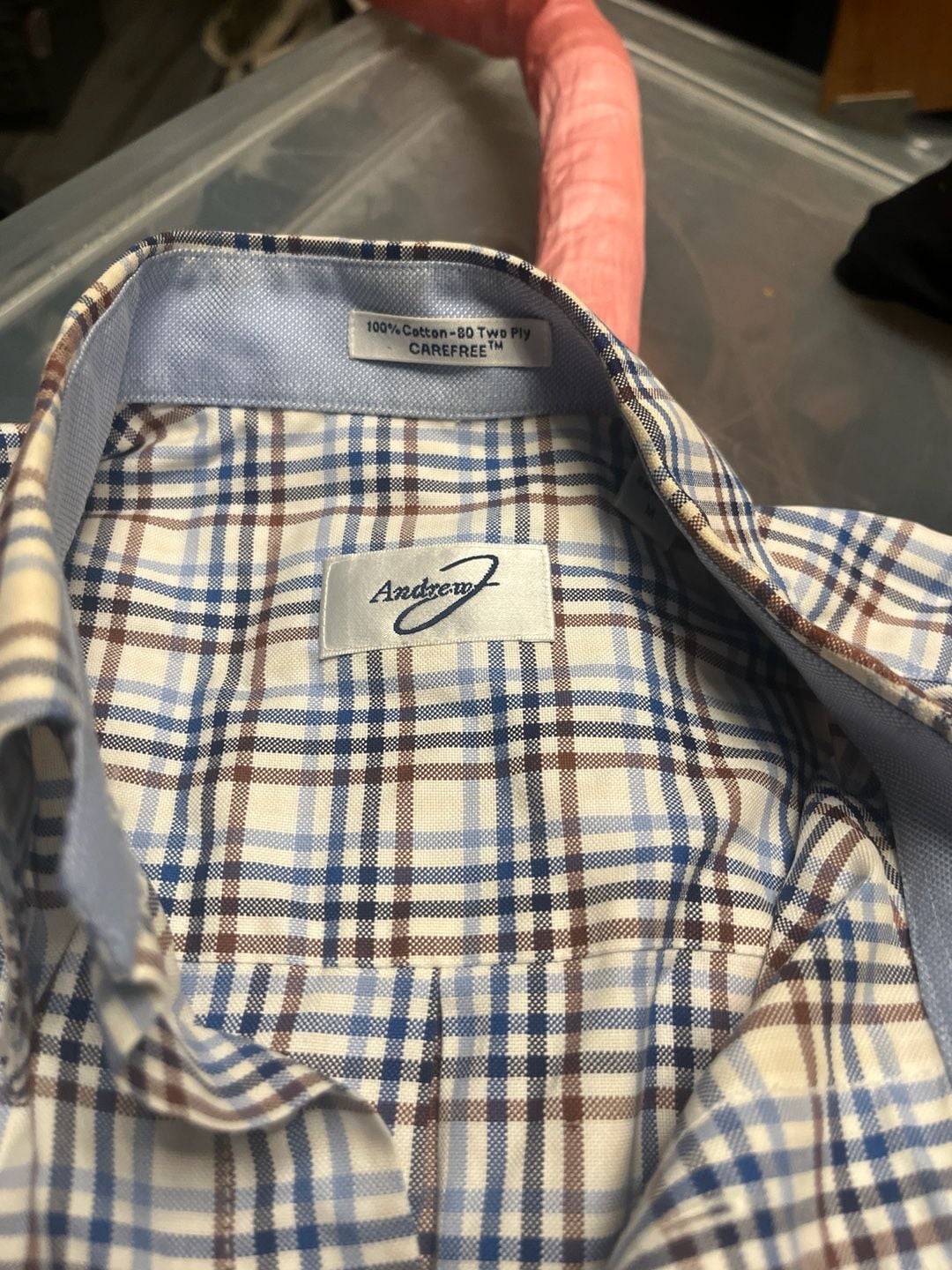 Andrew J Men's Plaid Long Sleeve Button Down Shirt Size M Carefree Cotton 3