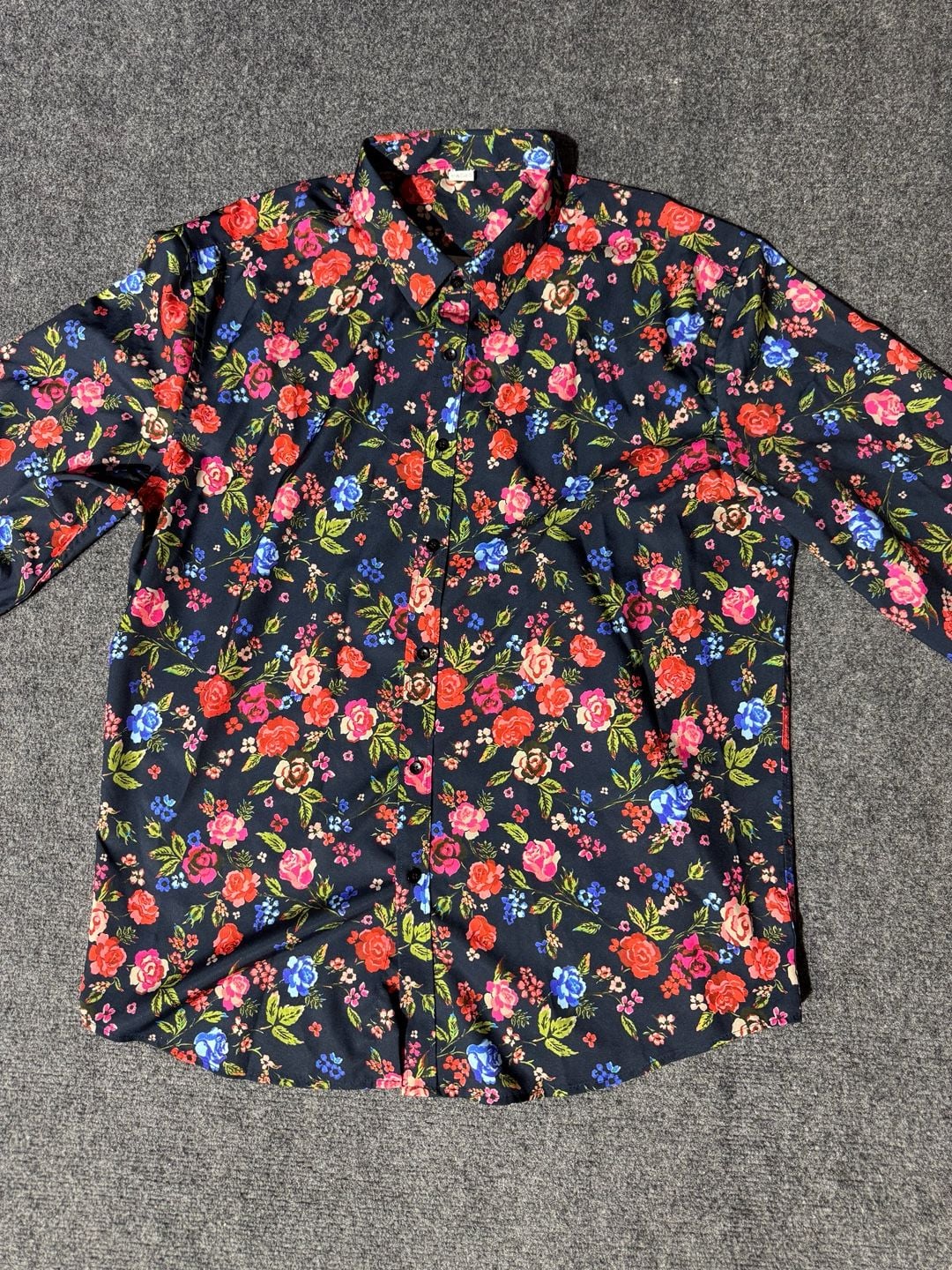 VIPWOLF Mens Floral Dress Shirt Blue Flower Long Sleeve Button Down Graphic XXL 4