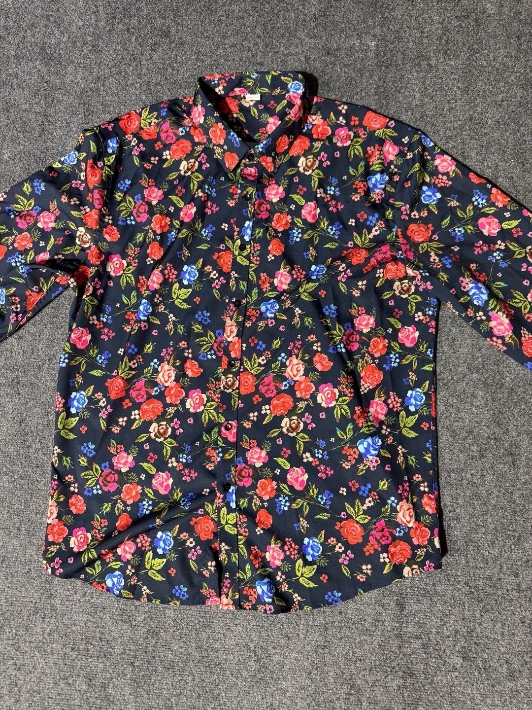 VIPWOLF Mens Floral Dress Shirt Blue Flower Long Sleeve Button Down Graphic XXL 6