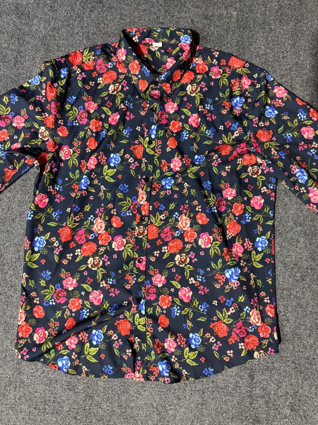 VIPWOLF Mens Floral Dress Shirt Blue Flower Long Sleeve Button Down Graphic XXL 7