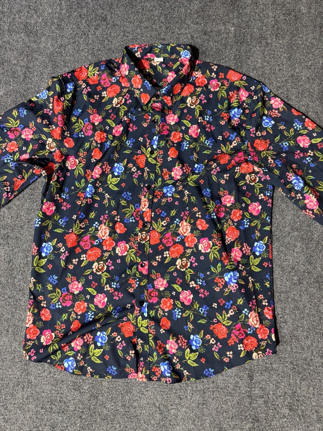 VIPWOLF Mens Floral Dress Shirt Blue Flower Long Sleeve Button Down Graphic XXL 9