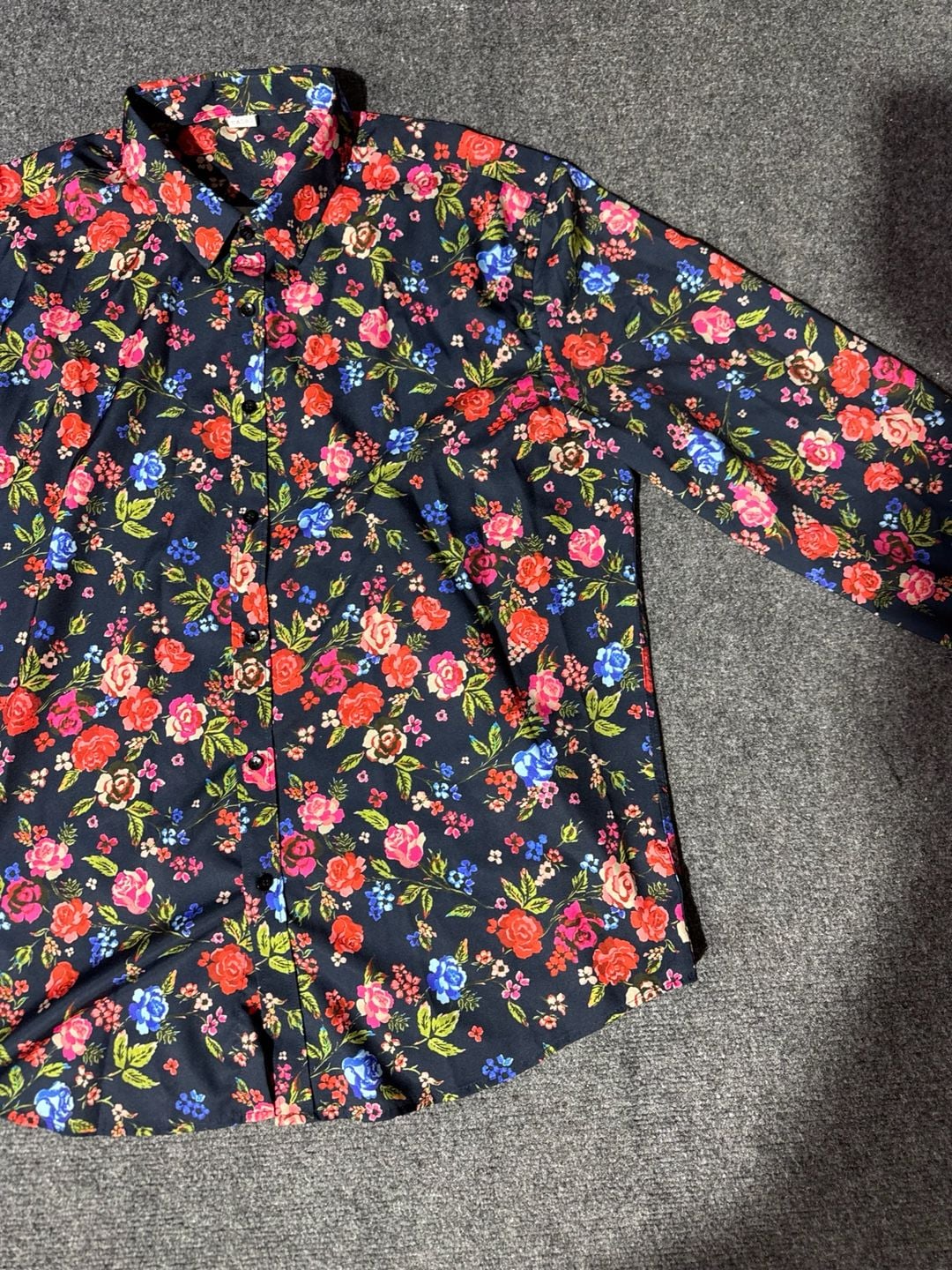 VIPWOLF Mens Floral Dress Shirt Blue Flower Long Sleeve Button Down Graphic XXL 13
