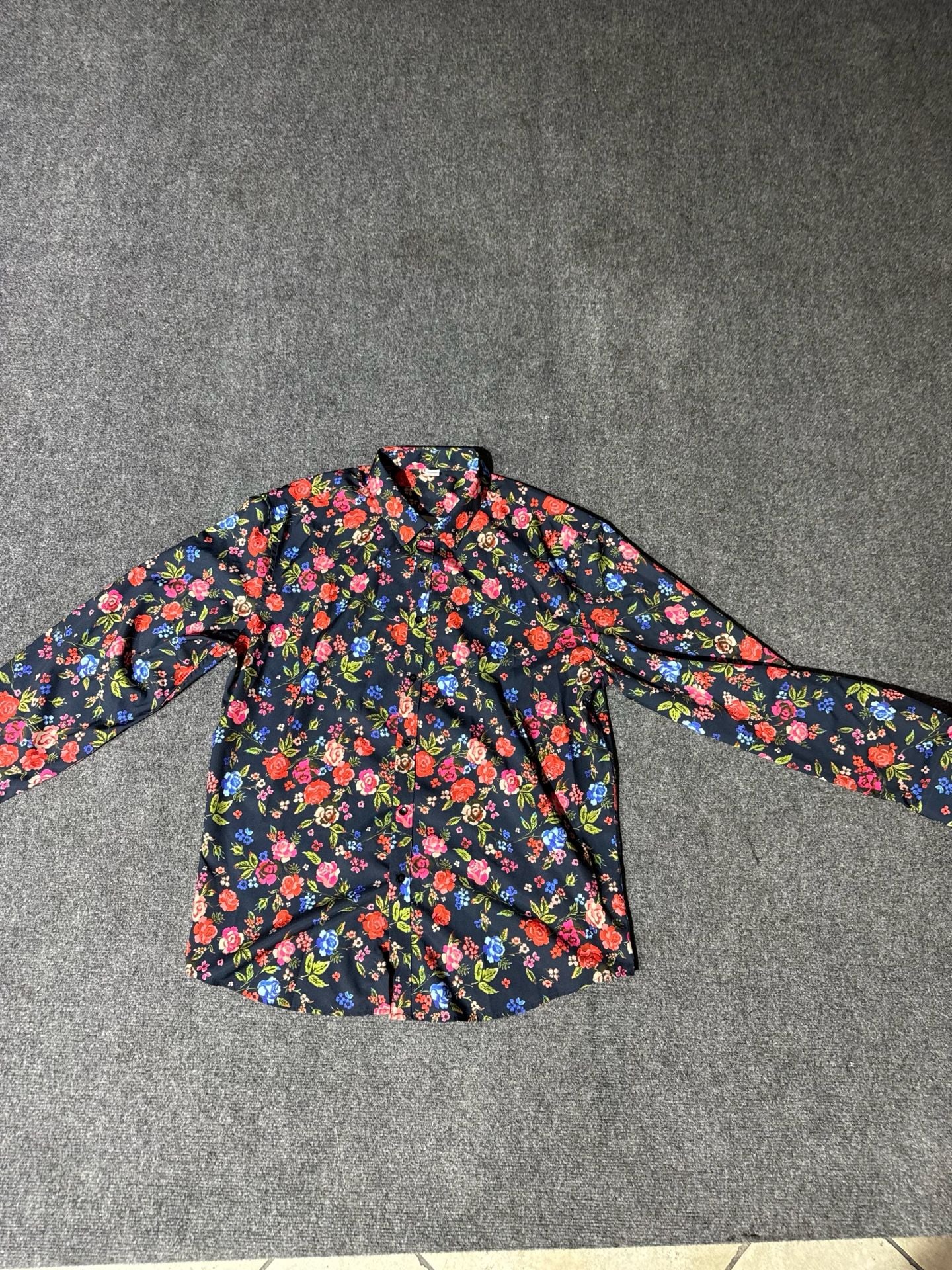 VIPWOLF Mens Floral Dress Shirt Blue Flower Long Sleeve Button Down Graphic XXL 19