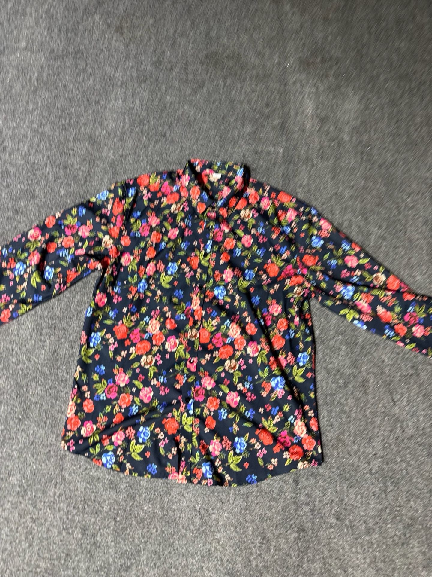 VIPWOLF Mens Floral Dress Shirt Blue Flower Long Sleeve Button Down Graphic XXL 20