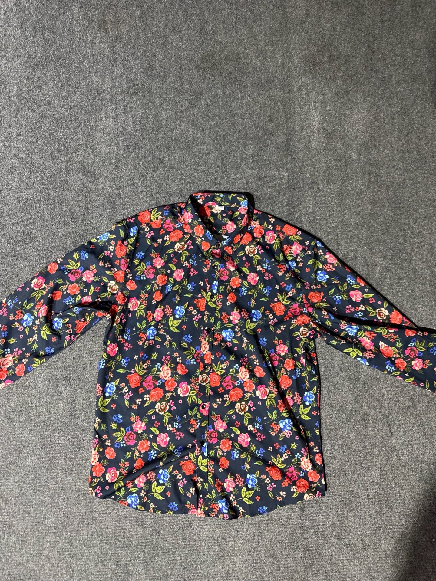 VIPWOLF Mens Floral Dress Shirt Blue Flower Long Sleeve Button Down Graphic XXL 21