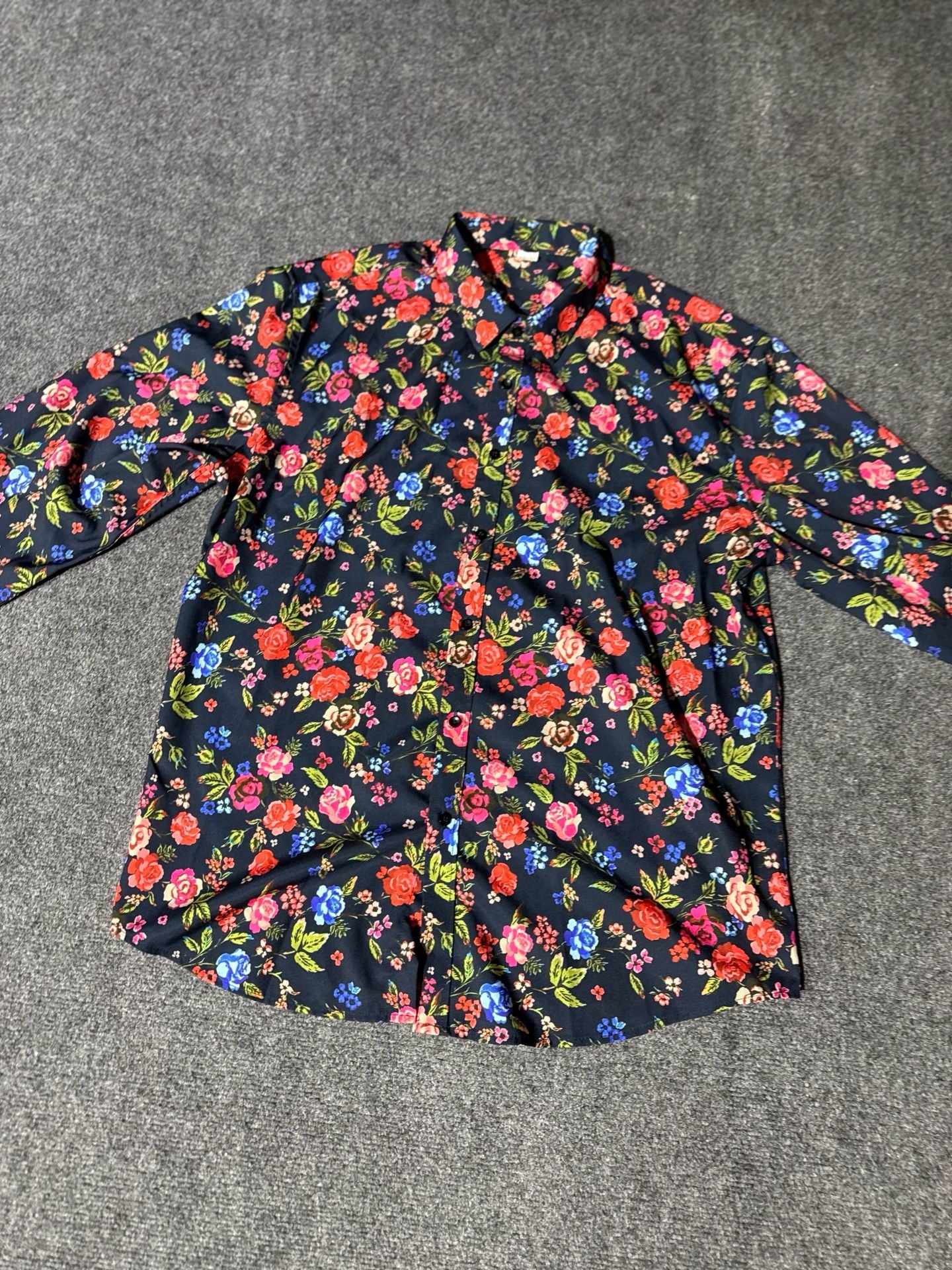 VIPWOLF Mens Floral Dress Shirt Blue Flower Long Sleeve Button Down Graphic XXL 22