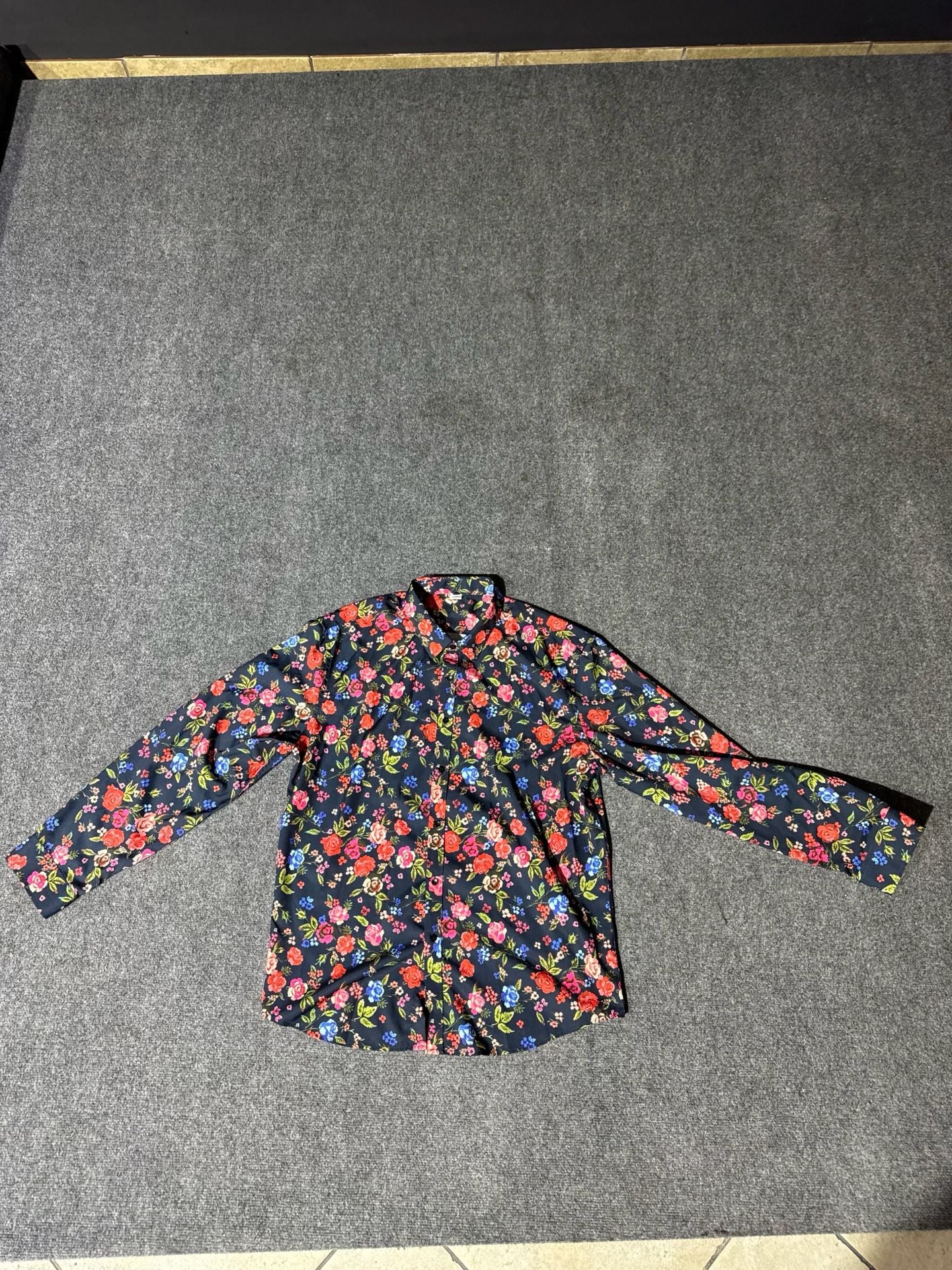 VIPWOLF Mens Floral Dress Shirt Blue Flower Long Sleeve Button Down Graphic XXL 23