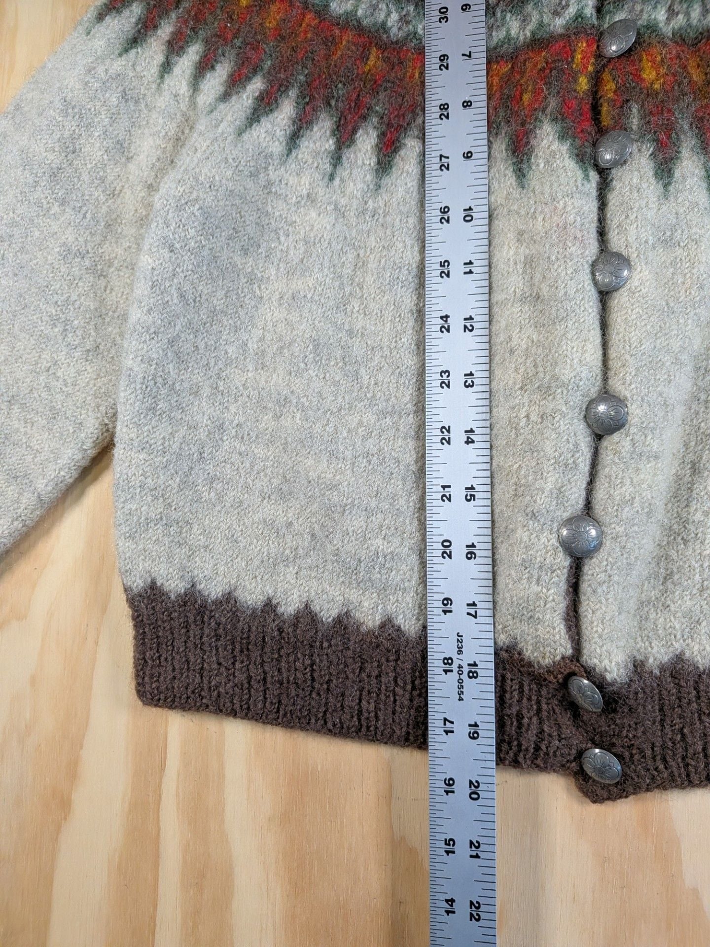 Vintage Wool Cardigan Sweater William Schmidt Fair Isle Pewter Buttons S/M 7