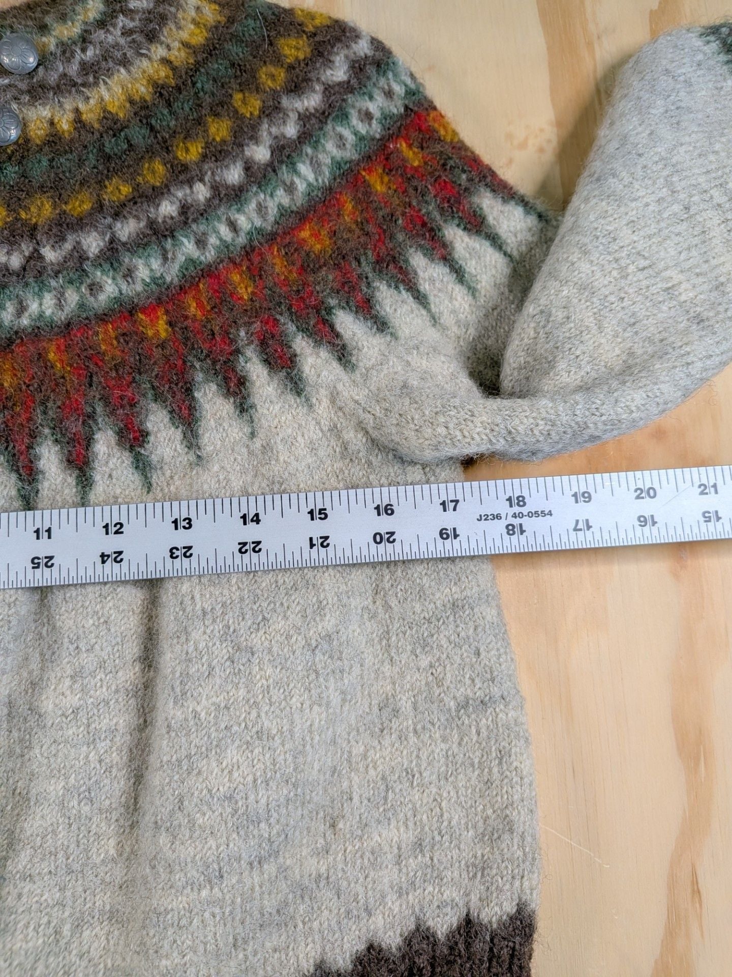 Vintage Wool Cardigan Sweater William Schmidt Fair Isle Pewter Buttons S/M 8
