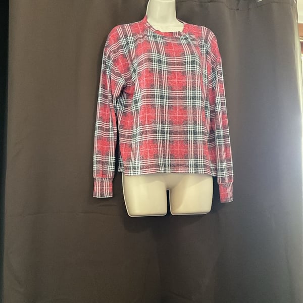 PINK Victoria's Secret Red Plaid Long Sleeve Sleepwear Top Size Small