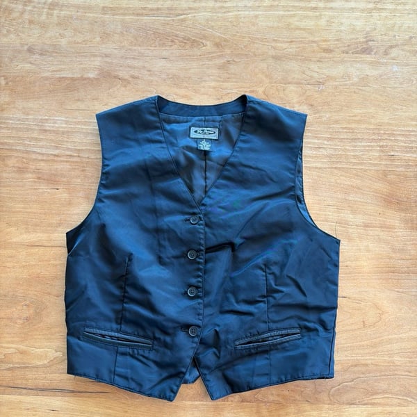 Gap Premium Classic Tailored Black Nylon Button-Up Vest Cinch Back Size S
