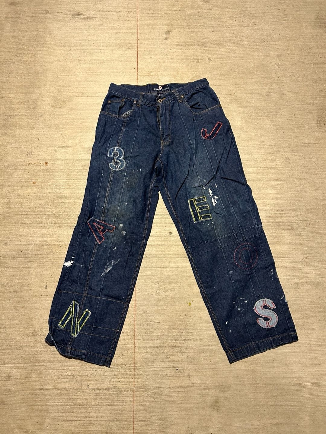 Y2K Urban Edge Baggy Embroidered Patch Paint Splatter Jeans 2