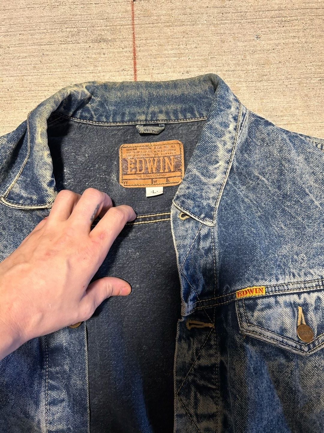 Edwin Vintage Acid Wash Denim Big Jacket Size L Made in Japan 4