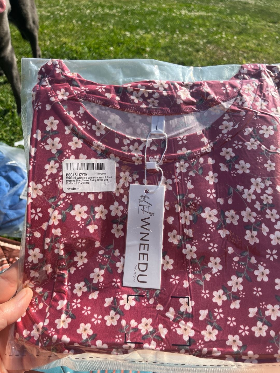 WNEEDU Women's Summer Casual T Shirt Swing Dress with Pockets, Floral Red, Size L 1