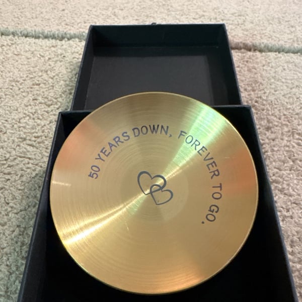 50th Anniversary Gold Jewelry Dish Trinket Tray "50 Years Down, Forever To Go"