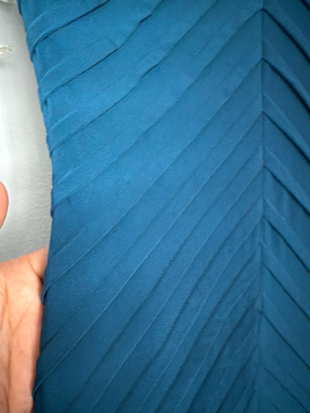 Calvin Klein Teal Mesh Yoke Beaded Chevron Pleated Sheath Dress 7