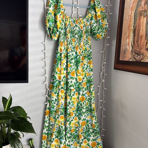 Ana & Rose Floral Smocked Tiered Maxi Dress, Size M
