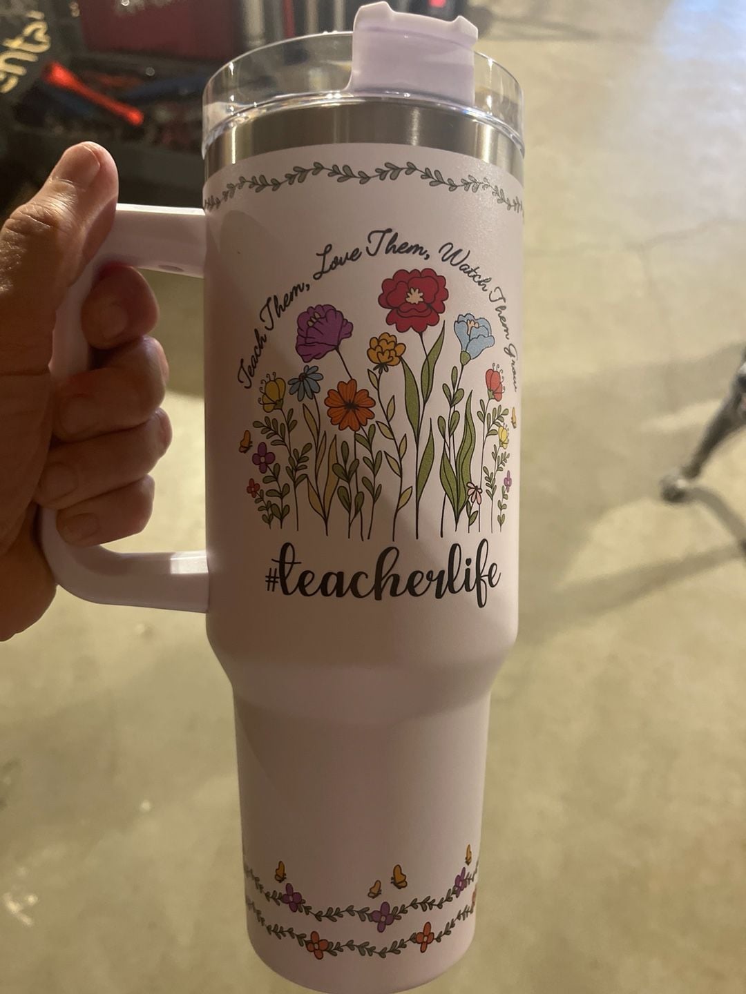 Unbranded 40oz Insulated Tumbler with Handle Teacher Life Nutrition Facts Floral 1