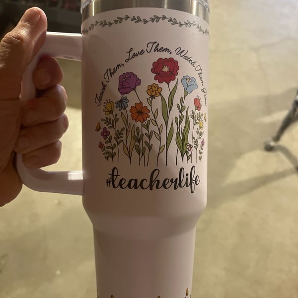 Unbranded 40oz Insulated Tumbler with Handle Teacher Life Nutrition Facts Floral