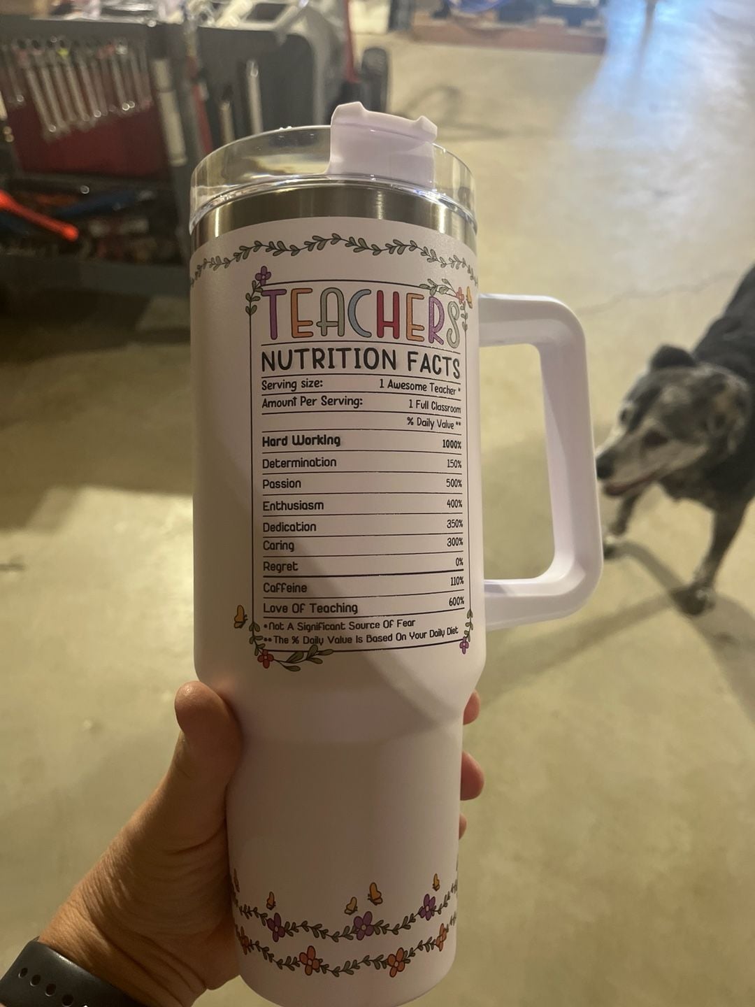 Unbranded 40oz Insulated Tumbler with Handle Teacher Life Nutrition Facts Floral 2