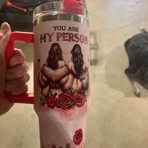 "You Are My Person" Sister 40oz Insulated Travel Tumbler with Handle - Red Roses Design