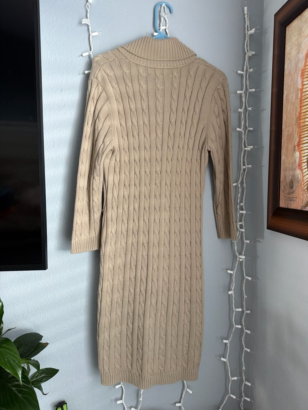 Calvin Klein Cable Knit Shawl Collar Buckle Sweater Dress, Size M 7