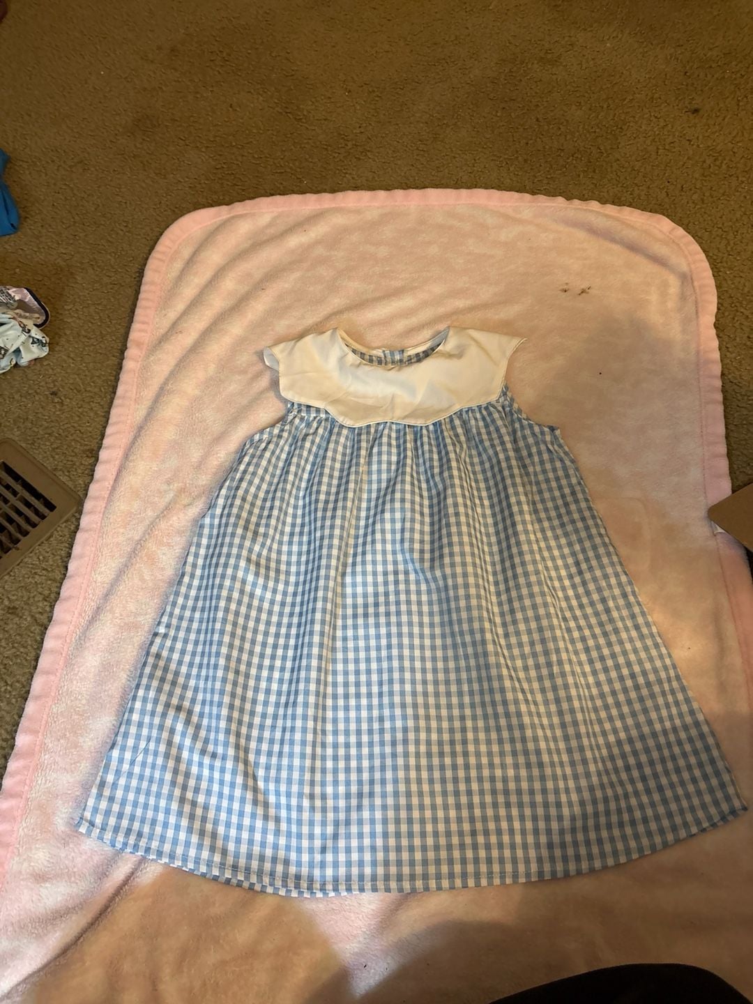 Girls Light Blue Gingham Sleeveless Dress with Scalloped Collar 1