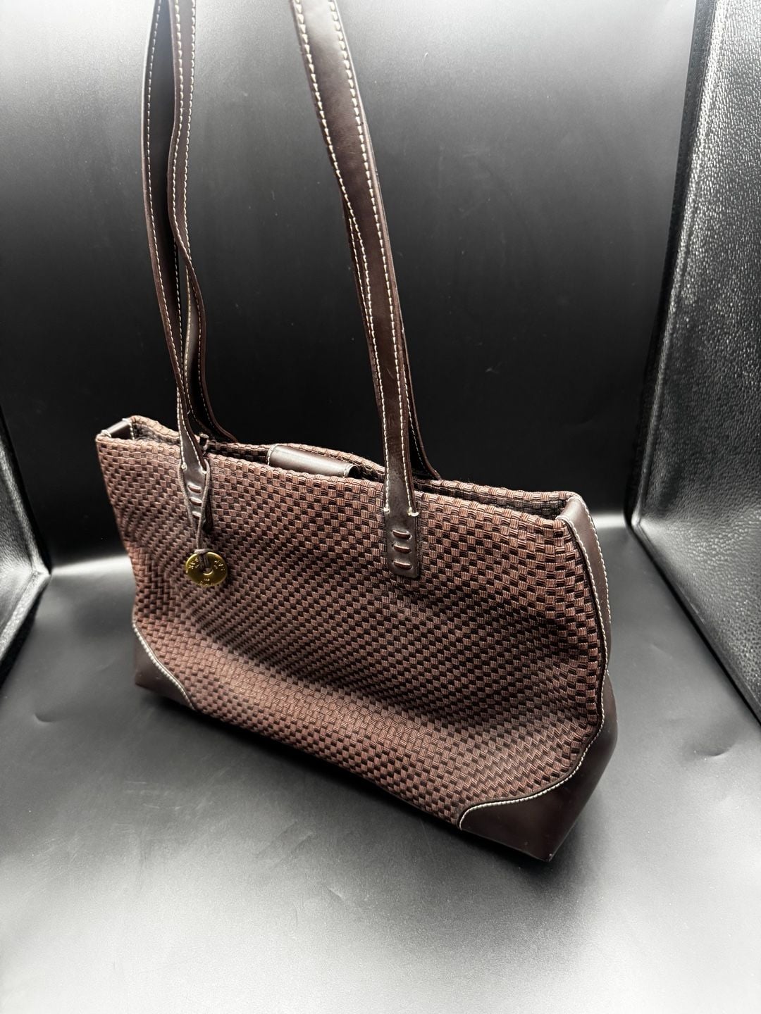 The Sak Brown Woven Crochet Tote Bag with Leather Trim 7