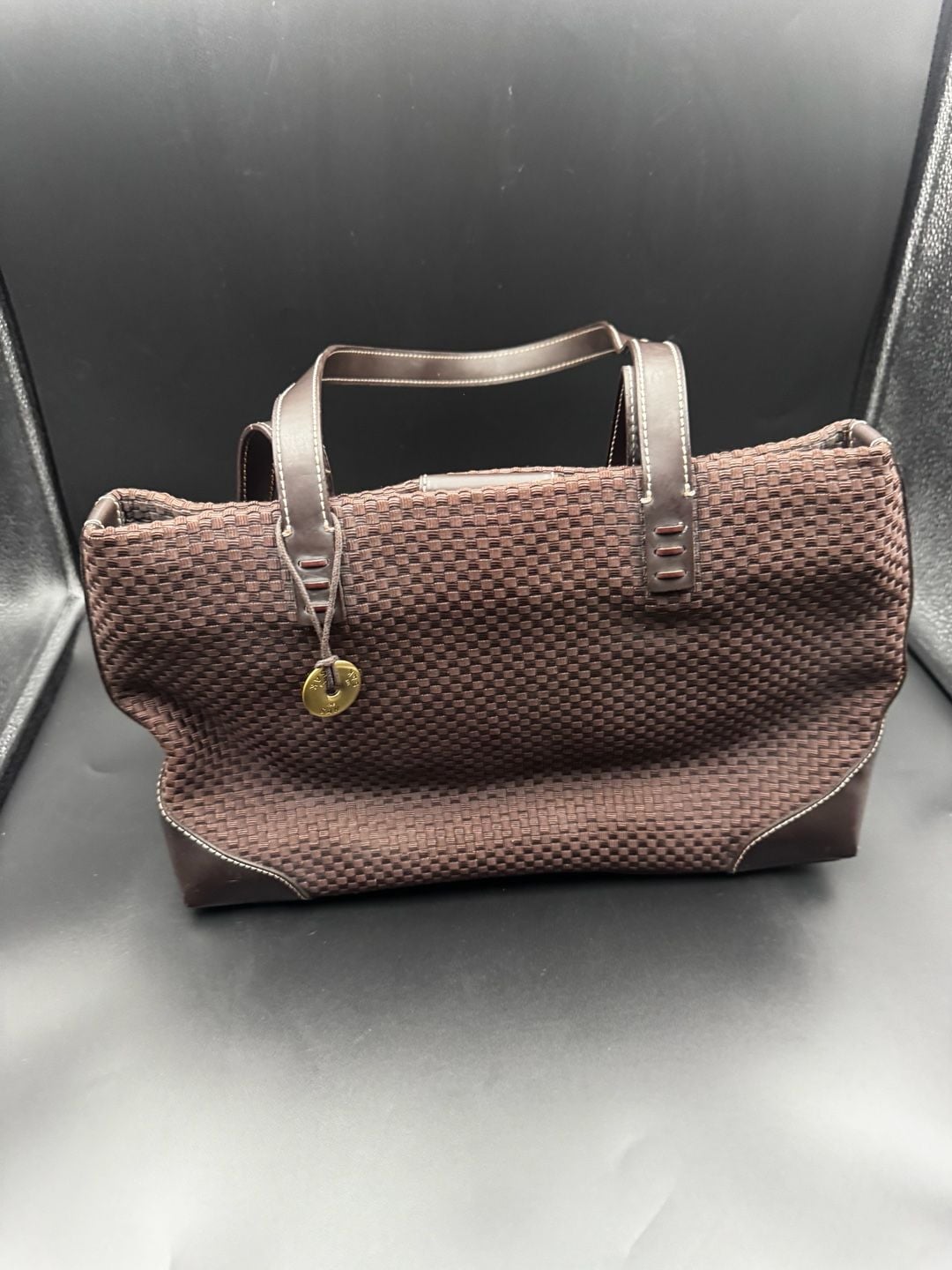 The Sak Brown Woven Crochet Tote Bag with Leather Trim 8